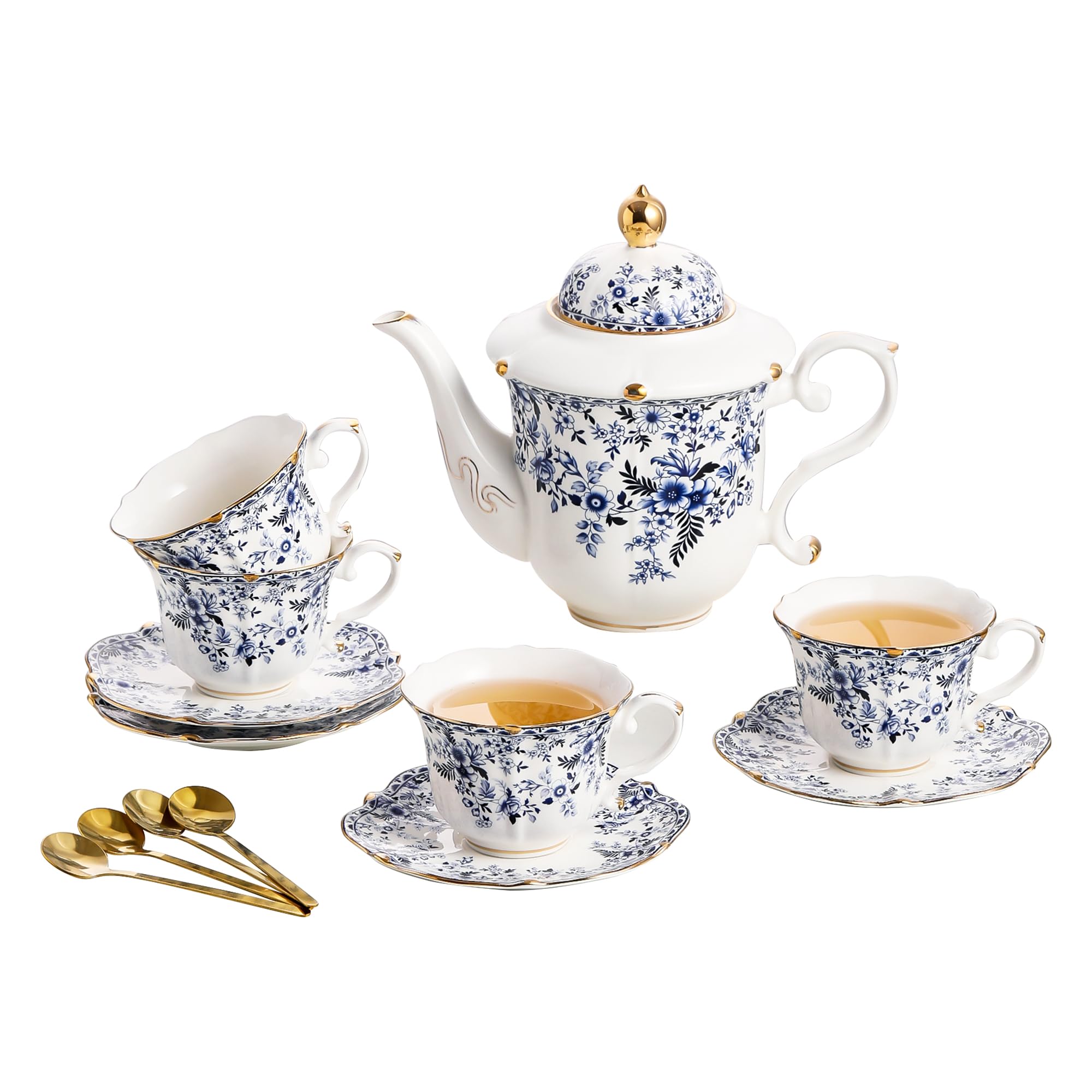 TATSUMI Country Roses Porcelain Tea Set, European Ceramic tea set
