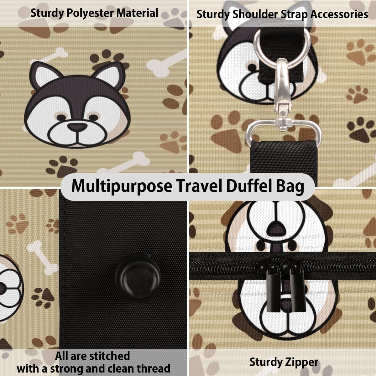 Dogs Bones Paws Travel Duffel Bag for Women Men Large Capacity Overnight Weekender Bags for Lightweight Waterproof Sport Gym Bag for Workout Yoga Swim