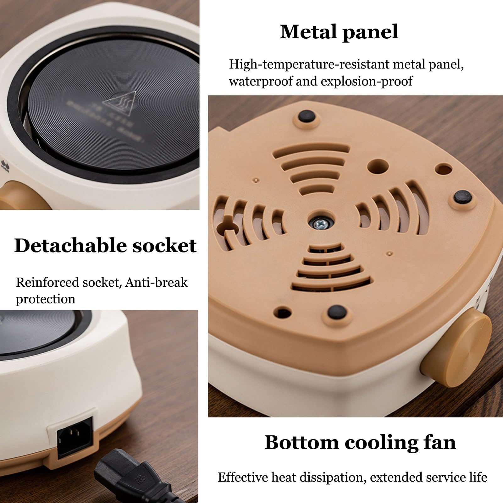 Placa calefactora portátil, placa calefactora eléctrica 500W, estufa té, impermeable y a prueba explosiones, ajustable, for hotel, picnic, té al aire libre, café y estufa camping.(Brown)