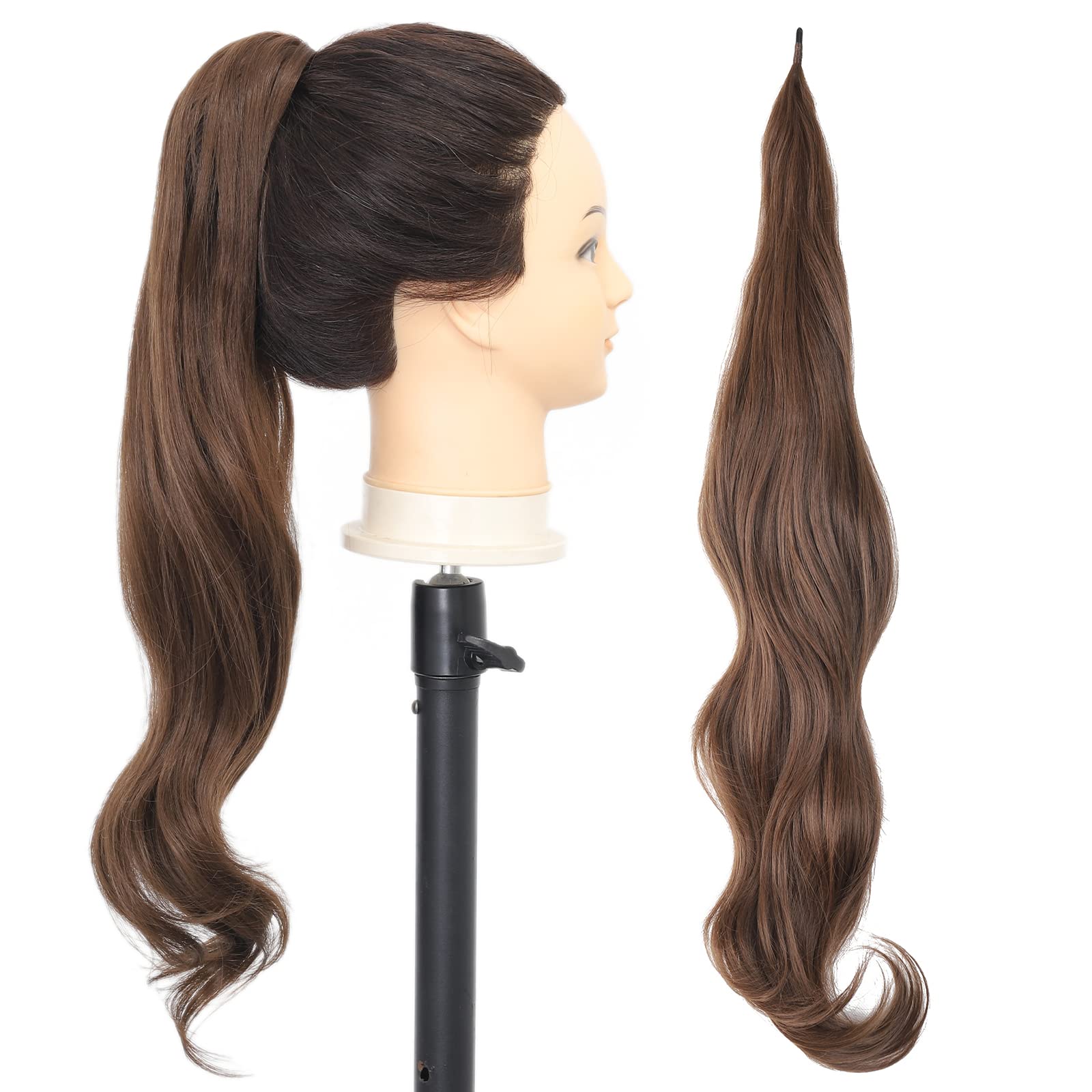 Chicmoi Brown Ponytail Extainson 32 Inch Flexible Wrap Around Ponytail Hair Extension 8# Long Wavy Pony Tails hair Extension Chocolate Brown Synthetic