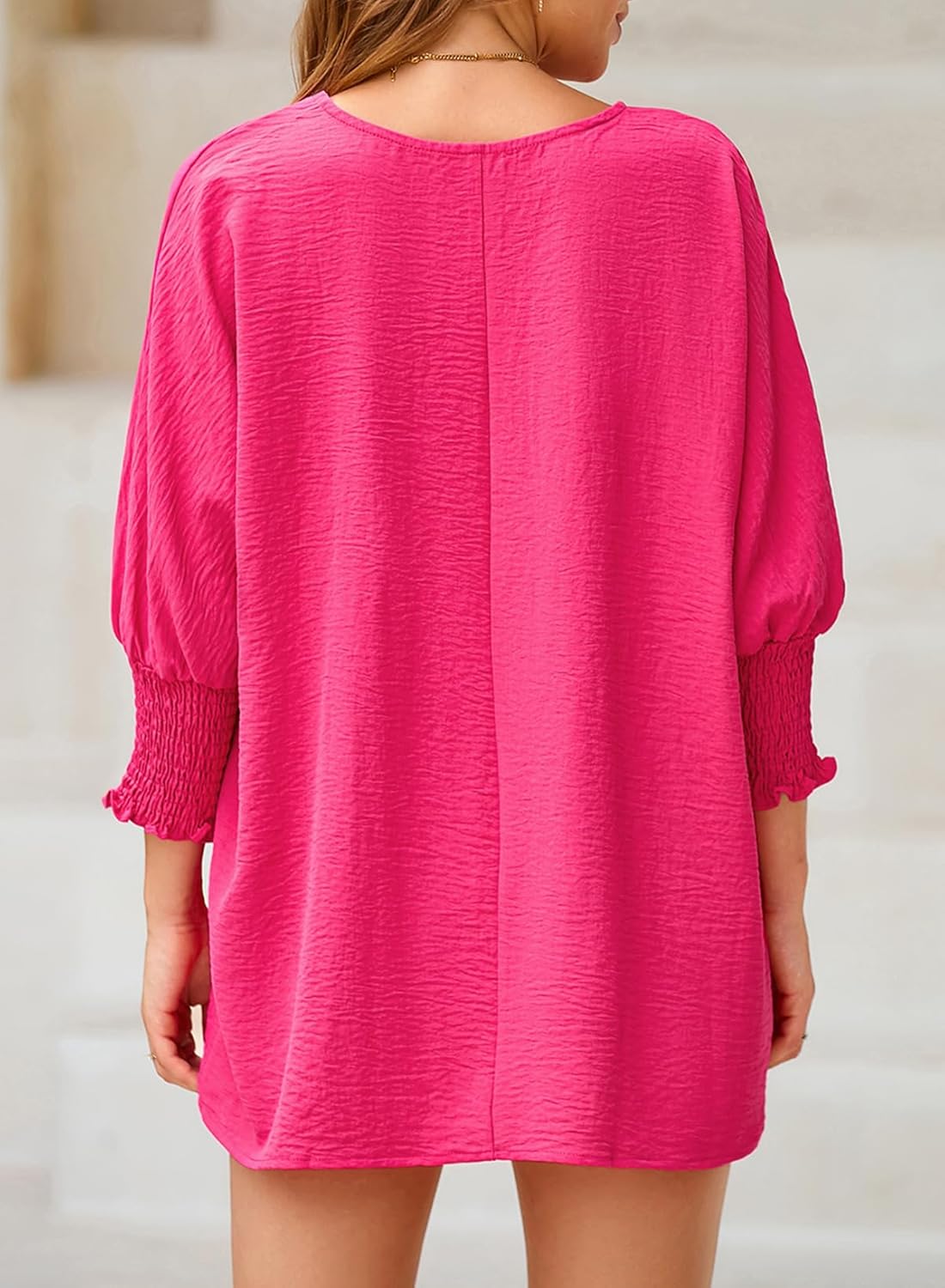 Dokotoo 3/4 Length Sleeve Womens Tops Dressy Casual Blouses Boat Neck Batwing Babydoll Top - Image 6