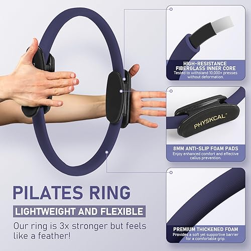 Miniatura 2 de Kit de Pilates PhysKcal, anillo de pilates de 15 pulgadas con 1 bola core, 3 bandas de resistencia y 2 bandas flexibles, kit esencial de pilates