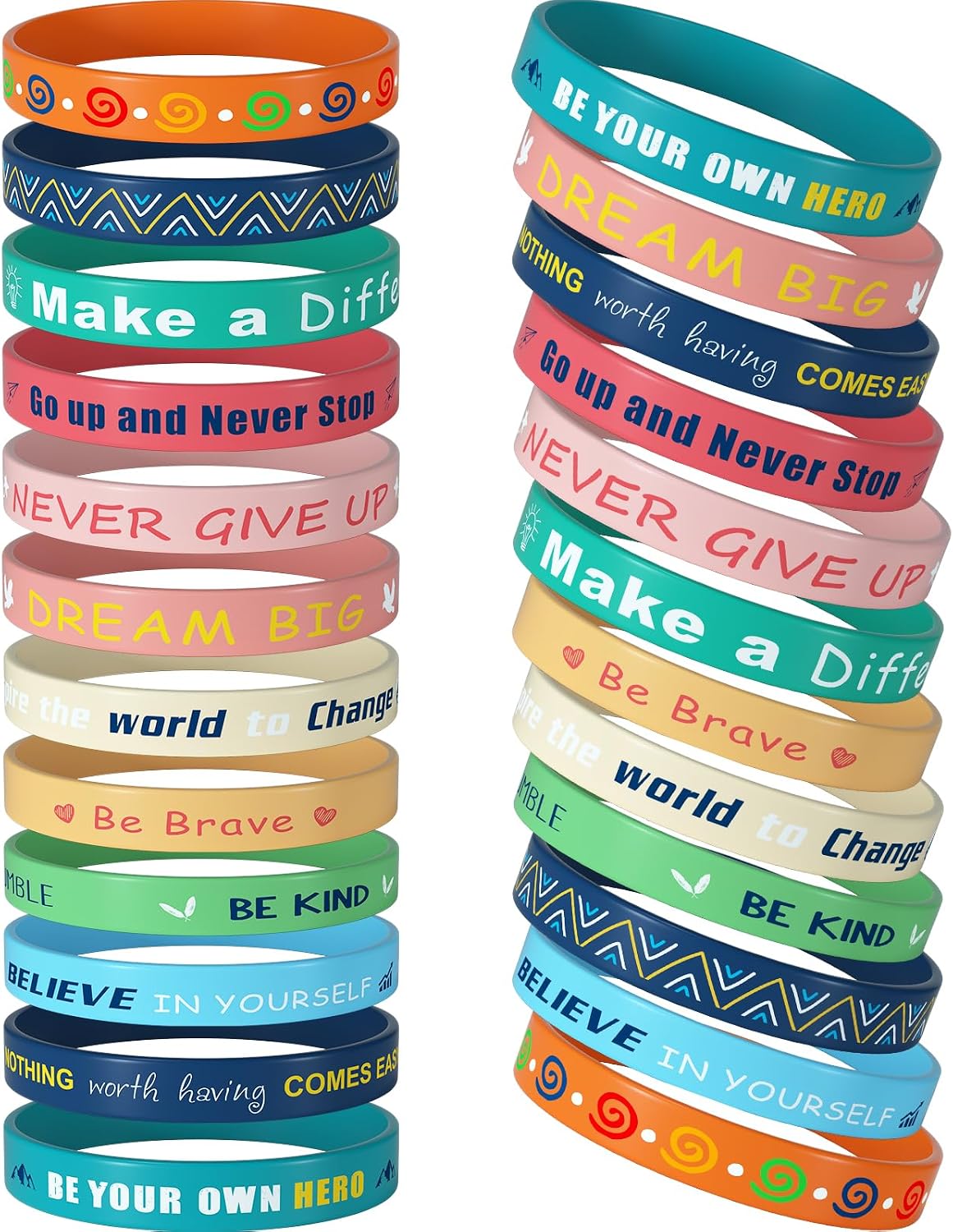 CHRORINE 24 Pieces Motivational Silicone Wristbands Inspirational Quote Rubber Bracelets Unisex for School Office Home Party Favor Gifts Supplies 12 Designs
