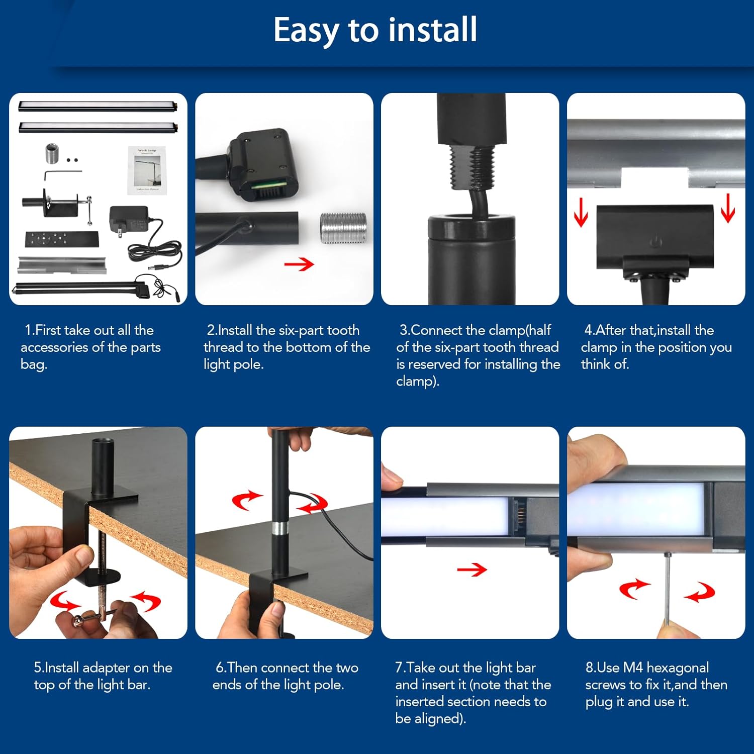 33Inch Desk Lamp for Home Office, Eye-Caring Architect Desk Lamp with Clamp, 24W Ultra Bright Auto Dimming Computer Light Stepless Dimming and Tempering Table Light for Reading, Study, Work
