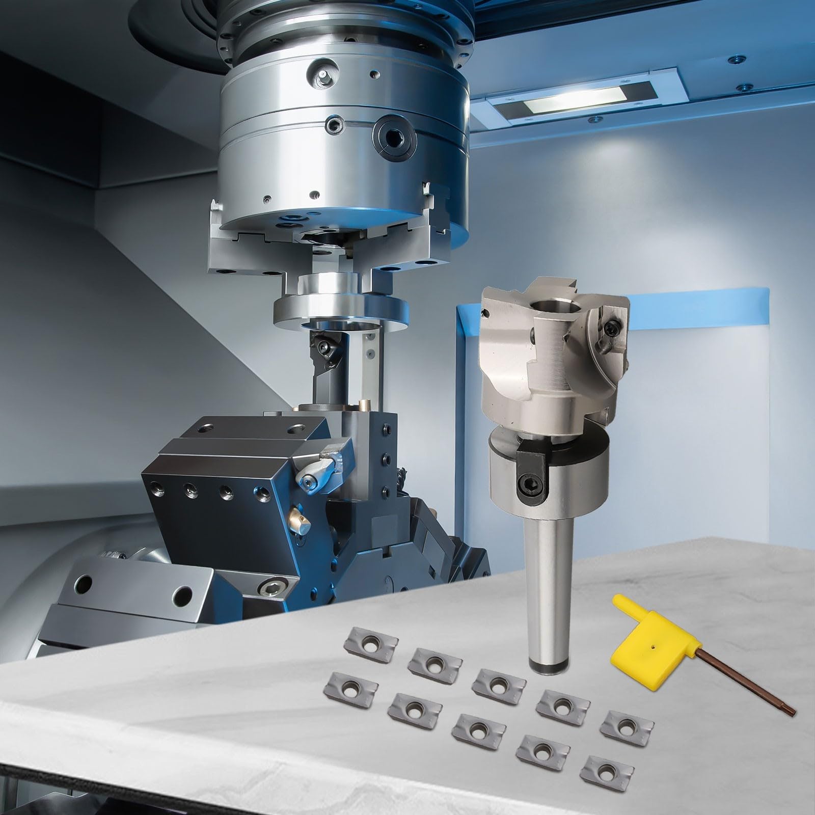 Eawfgtuw Planfräser-Set – 400R 50 mm Planschneidemaschine MT2 für M10 Halterung, 10 Stück AMPT1604 Einsatz und Schraubenschlüssel zum Schneiden von Blechen