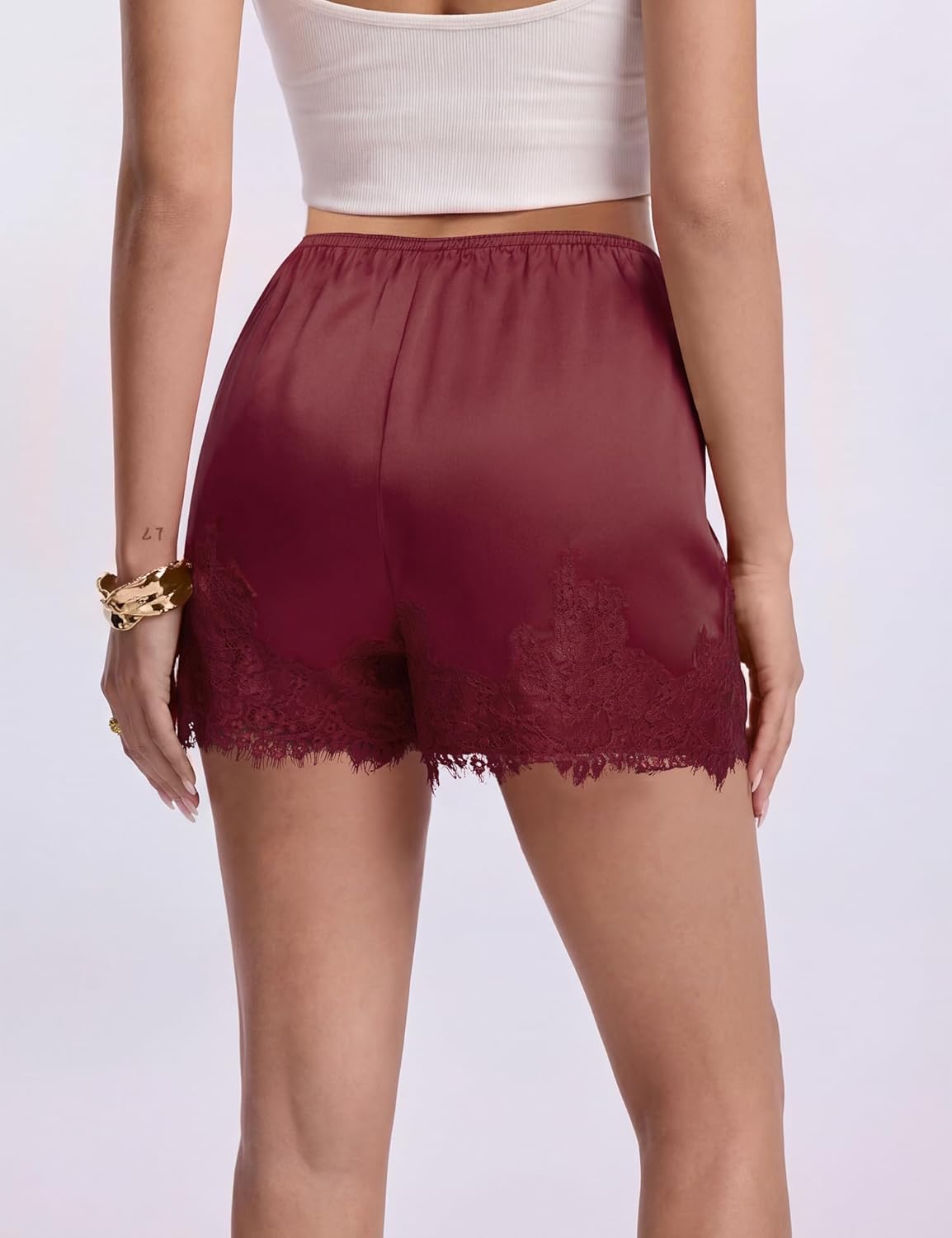 LOMON Women Satin Silk Lace Shorts Y2k Mini Shorts Coquette Lounge Half Slip Pj Bottoms 2026 - Image 4