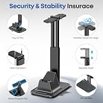 Height Adjustable Dual Headphone Stand, 360° Rotatable Gaming Headset Holder with Controller & Phone Stand, All-in-One Desk Organizer for P5/Xbox/Switch Controllers/iPad, Desktop Game Accessories