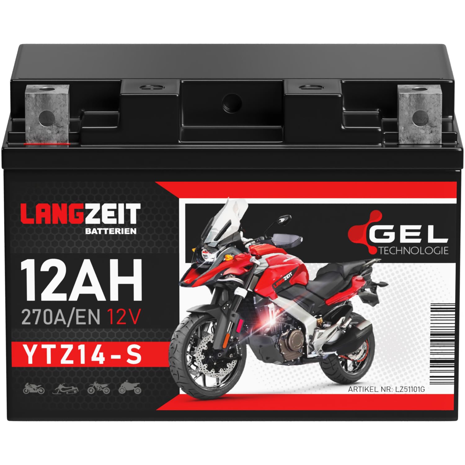 LANGZEIT YTZ14-S batteria moto 12V 12Ah GEL FTZ14S 51101 sostituito 11Ah