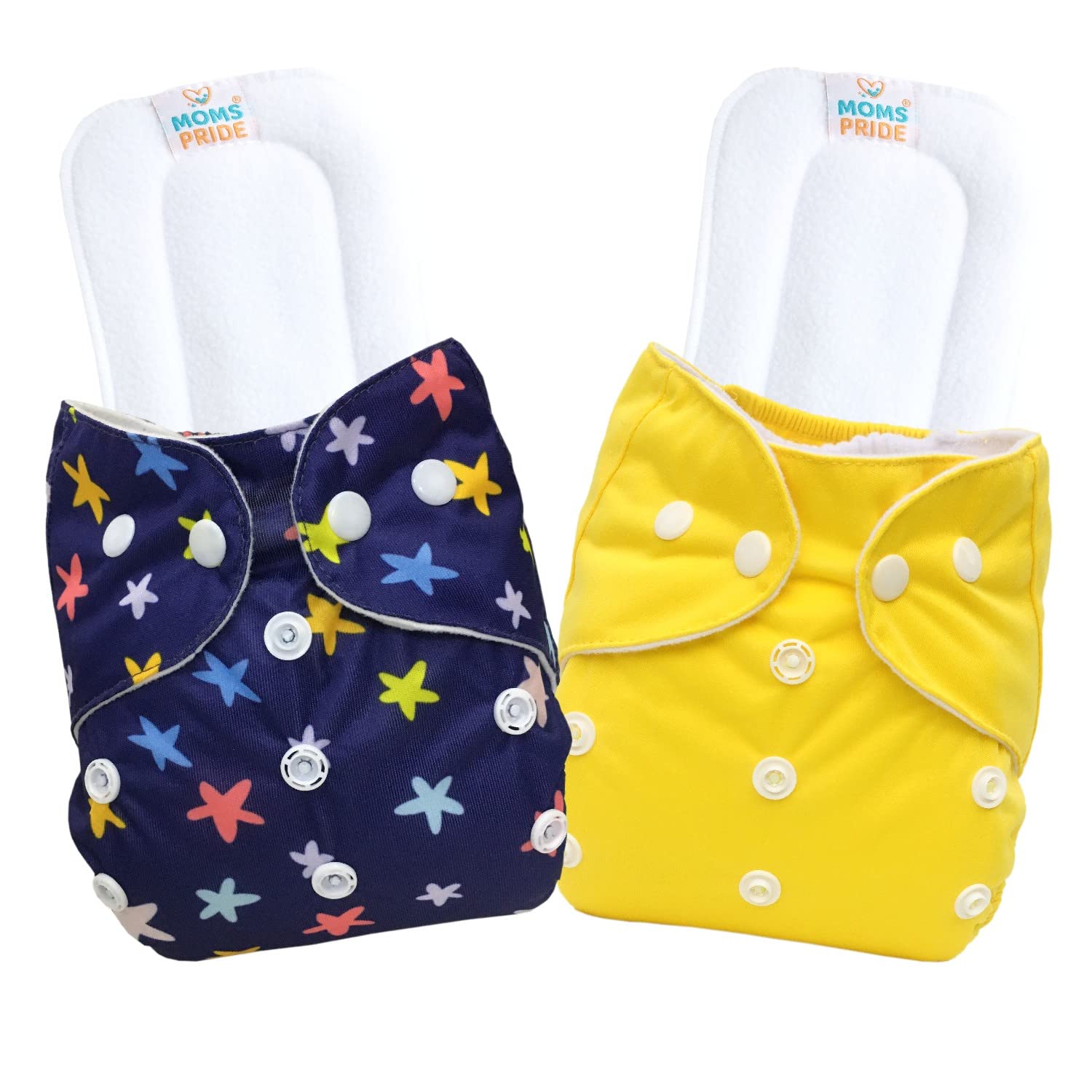 MOM'S PRIDE® Freesize Adjustable, Washable and Reusable pocket cloth diaper for Newborn Child Toddler Infant Babies (0-2 Years) (with White Insert Pad) (Blue Star, Yellow Colored) (Pack of 2)-image-21
