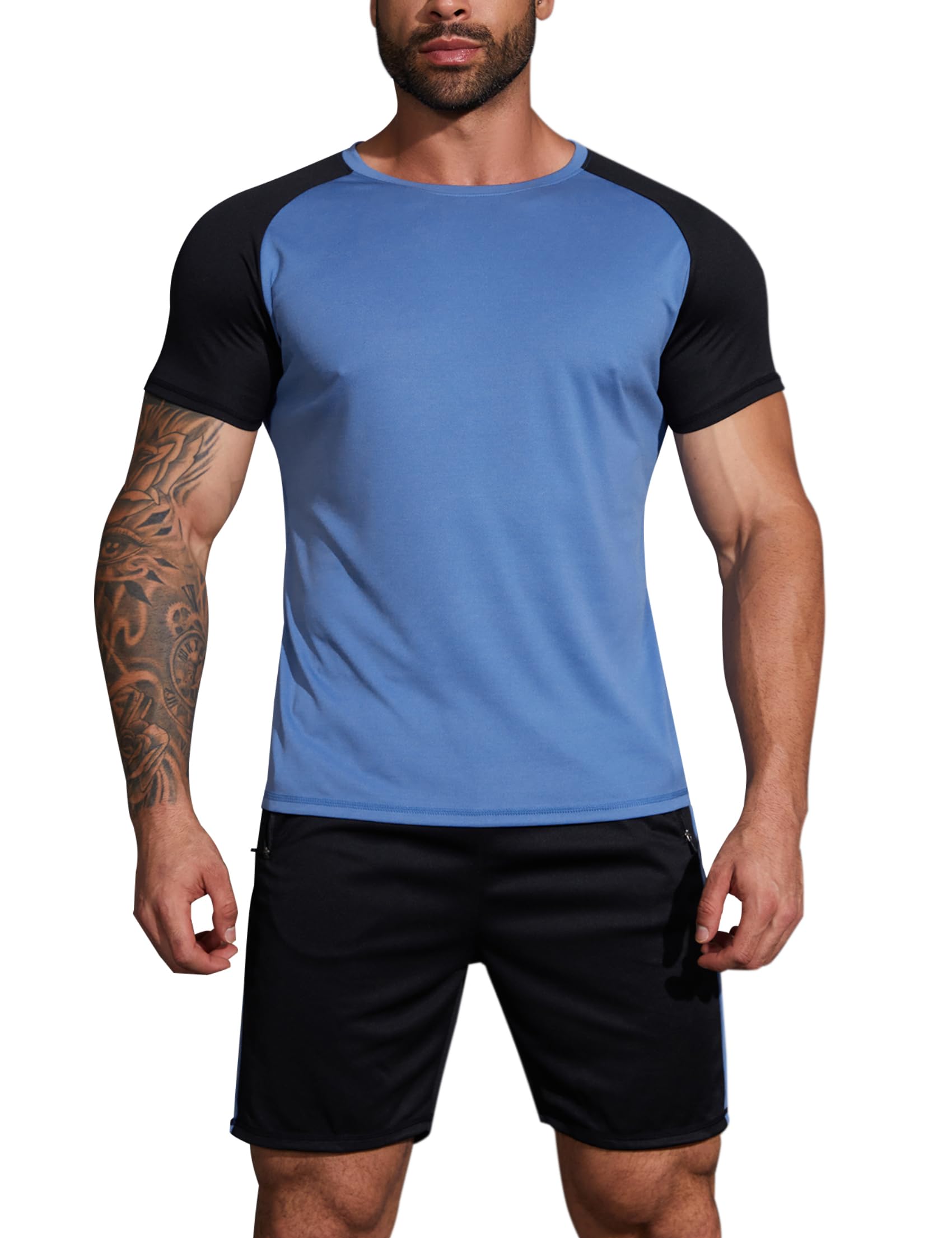 Wayleb Tuta Uomo Completa Set Tute Estiva T-shirt Collo Arrotondato e Pantaloncini, Set Sportivo Palestra da Abbigliamento Uomo Traspirante Tasche e Coulisse S-XXL