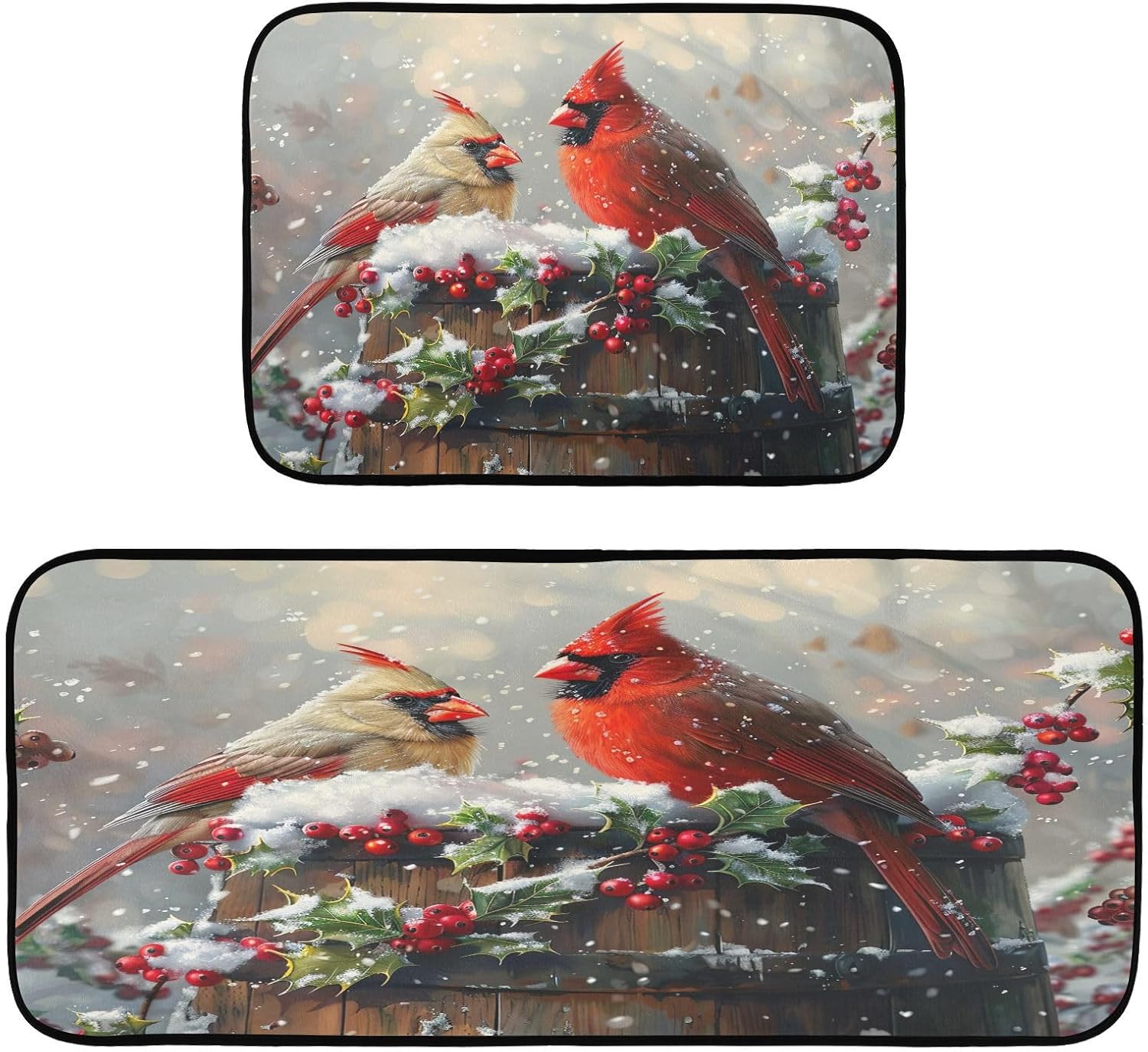Cardinal Bird 2 Pack Kitchen Rug Non Slip Anti Fatigue Floor Mat, Absorbent Comfort Standing Mat, Area Rug for Hallway, Entryway, Bathroom, Living Room, Bedroom, Office