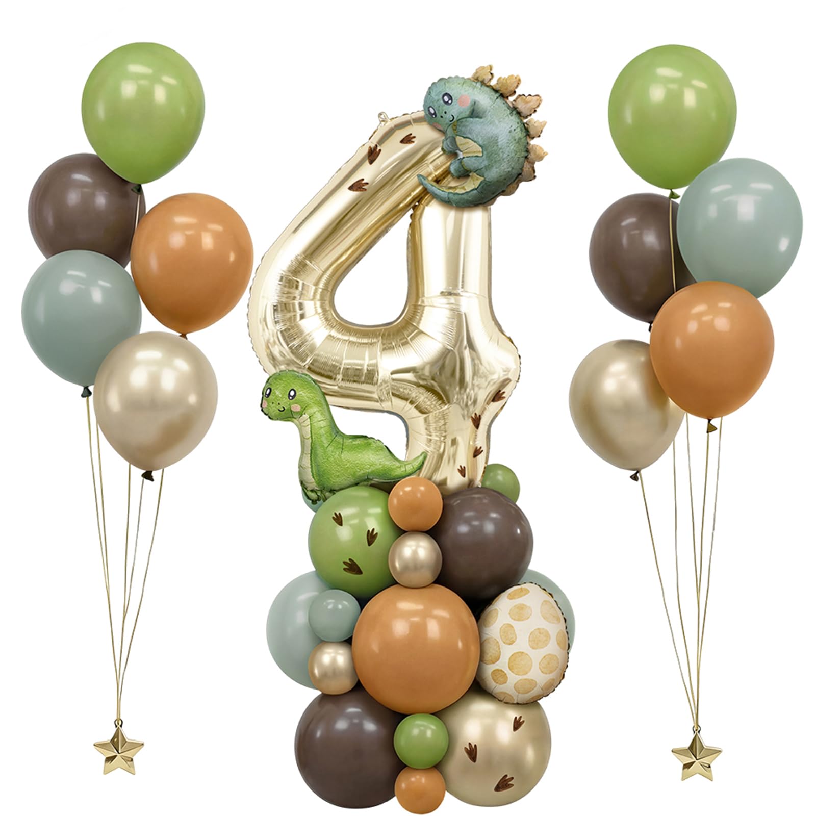 42 Pcs Platinum Dinosaur Balloons, Number 4 Baby Dino Foil Balloons Dinosaur Birthday Party Decorations For Dino Baby Shower Decorations (Number 4)