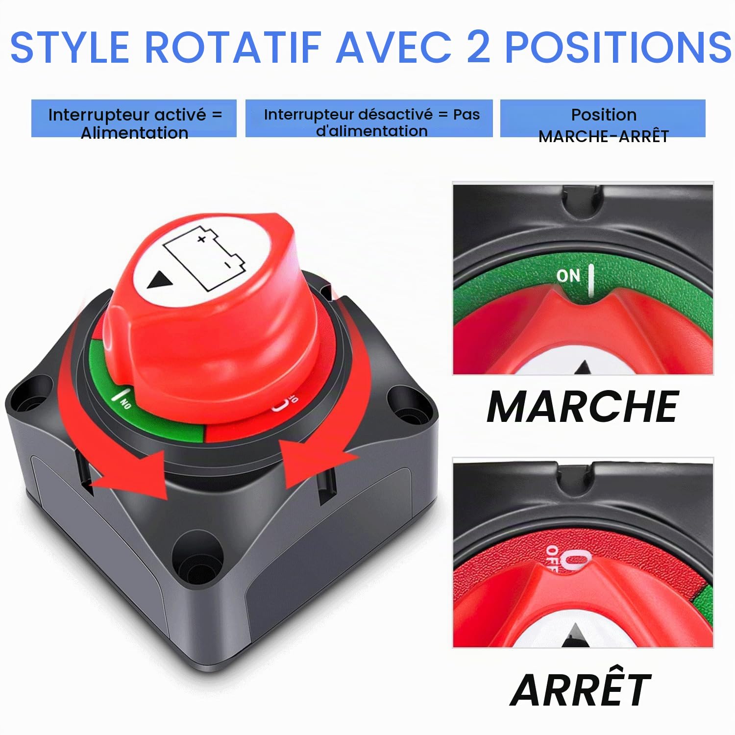 Coupe-batterie 12 V, interrupteur principal de batterie 12 V/24 V/48 V 275 A, interrupteur de batterie 12 V, étanche, pour bateau, moto, yacht, voiture, RV, ATV UTV（2pcs）