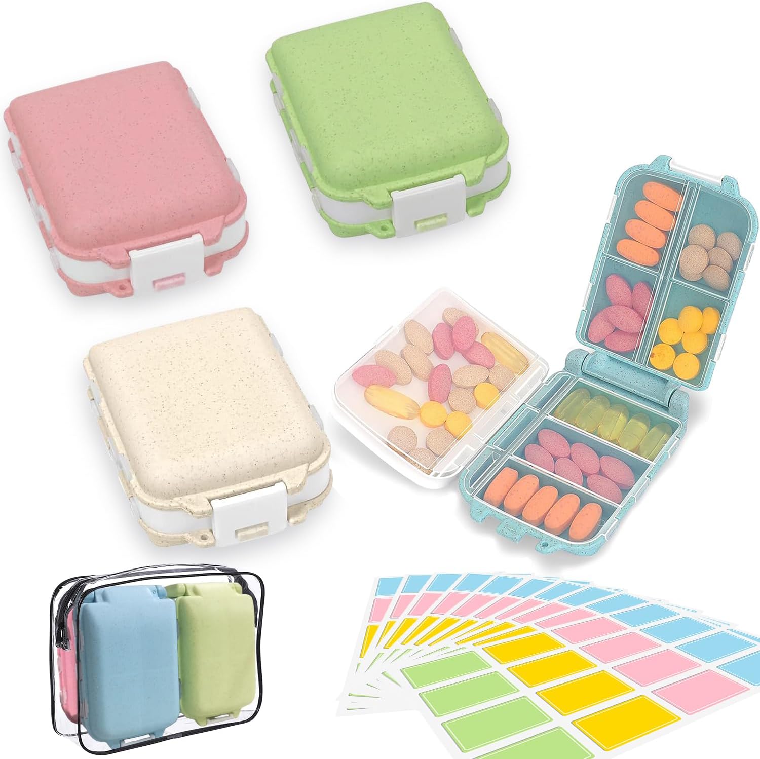 4 Pack Medicine Organizer Box,8 Compartments Weekly Travel