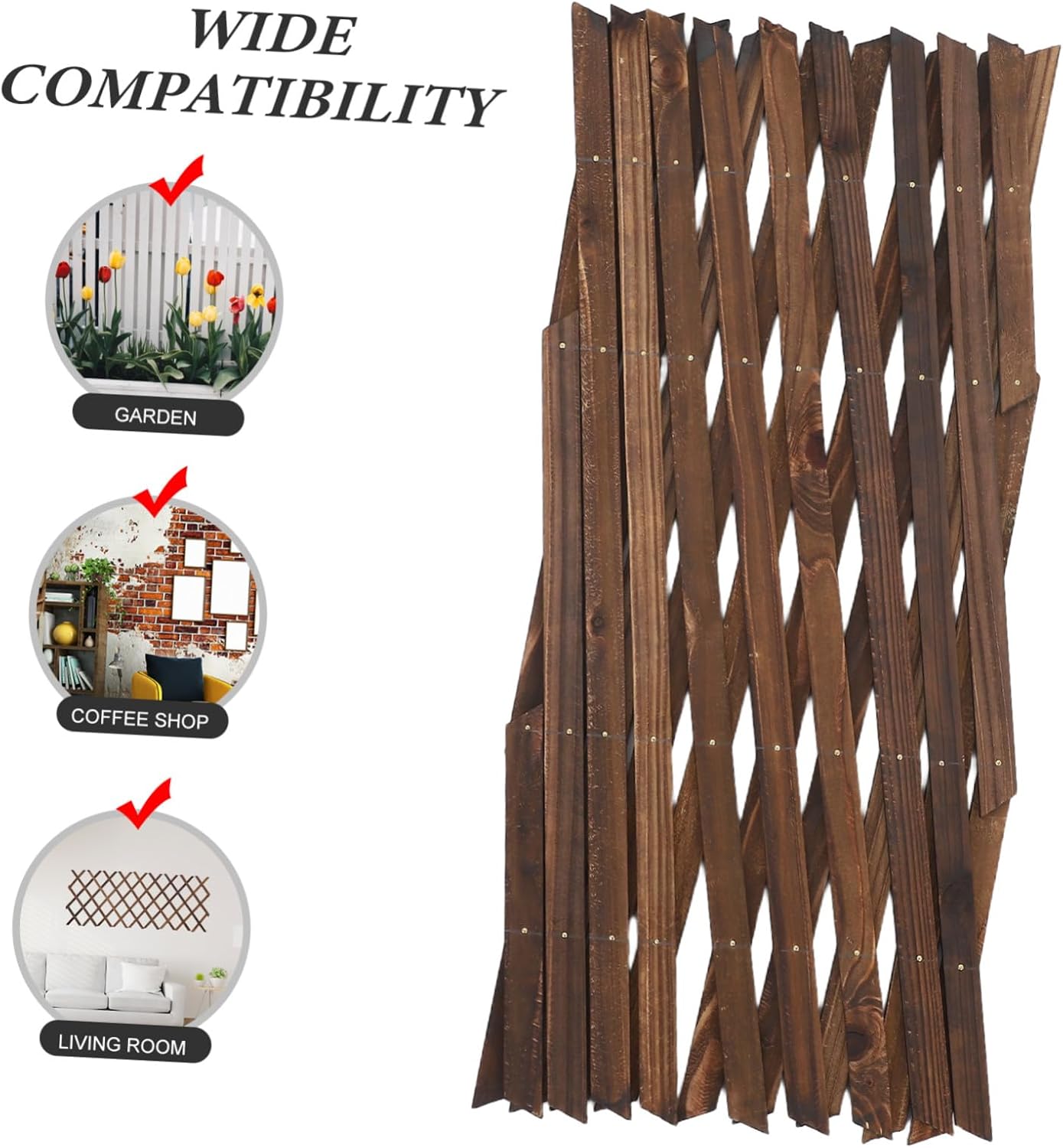 Expandable Wooden Garden Trellis Natural Cedar Outdoor Decor for Porch Climbing Plants Support Privacy Fence Panel Patio Balcony Screen