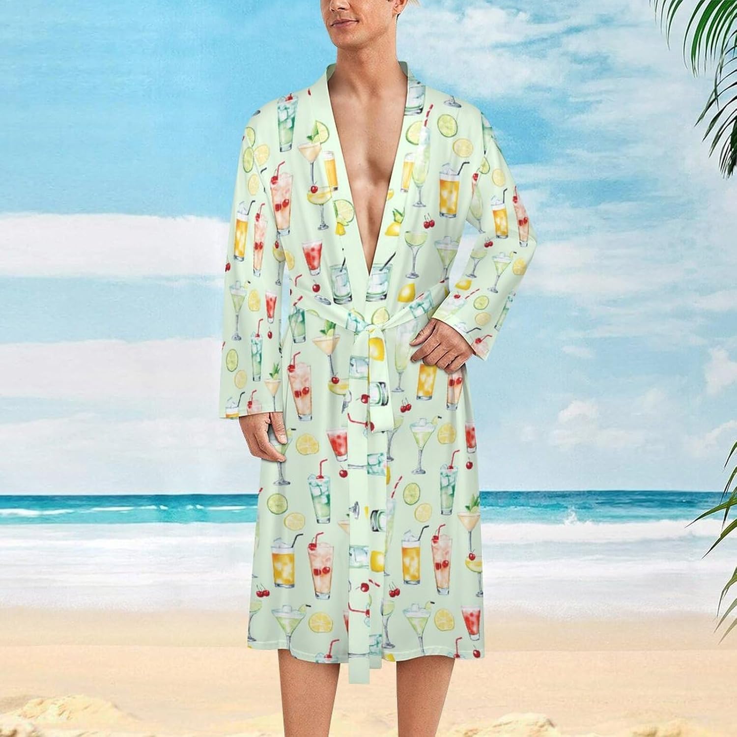 Cocktails And Drinks Mens Robe Long Bathrobe for Women Bath Robes Lightweight Soft Printed Sleepwear