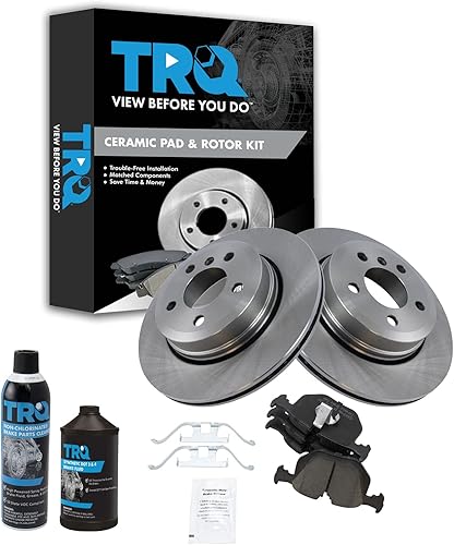 Miniatura 1 de TRQ Kit de pastillas de freno trasero y rotor, kit químico de freno, pastillas de freno Rotor de freno de cerámica compatible con BMW X3 2004-2010