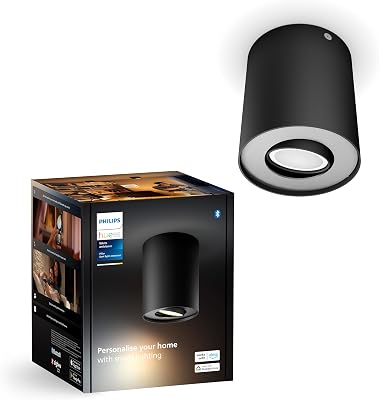Philips Hue White Ambiance Pillar 1er Spot Erweiterung, inkl. GU10 LED-Lampe, steuerbar via App, kompatibel mit Amazon Alexa (Echo, Echo Dot), schwarz, neue Generation