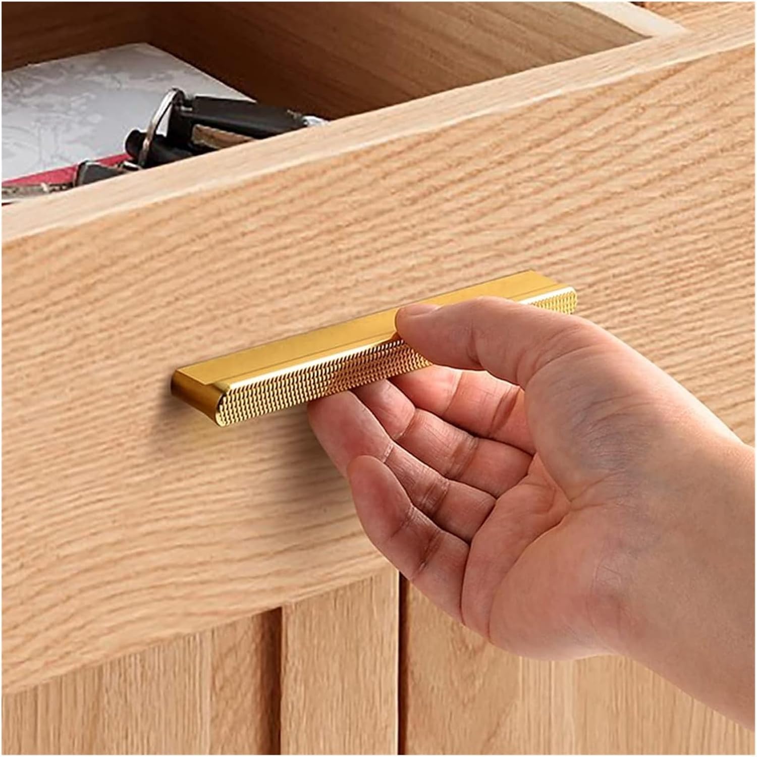 Hidden Furniture Handles Gold Cabinet Pull Handles Aluminum Alloy Furniture Door Handles Solid Cupboard Drawer Pulls, for Bathroom Bedroom Kitchen, 2 Pcs(Length 150mm)