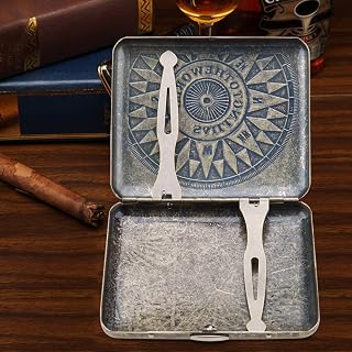 Vintage Bronze Metal Cigarette Box Case Double Sided Pocket Holder for 20 Cigarettes (lucky compass)