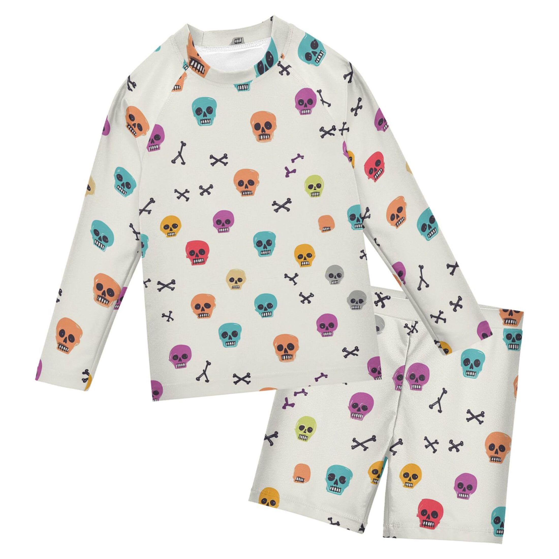 Skull Toddlers and Baby Boys' Swimsuit Trunk and Rashguard Set B0404348