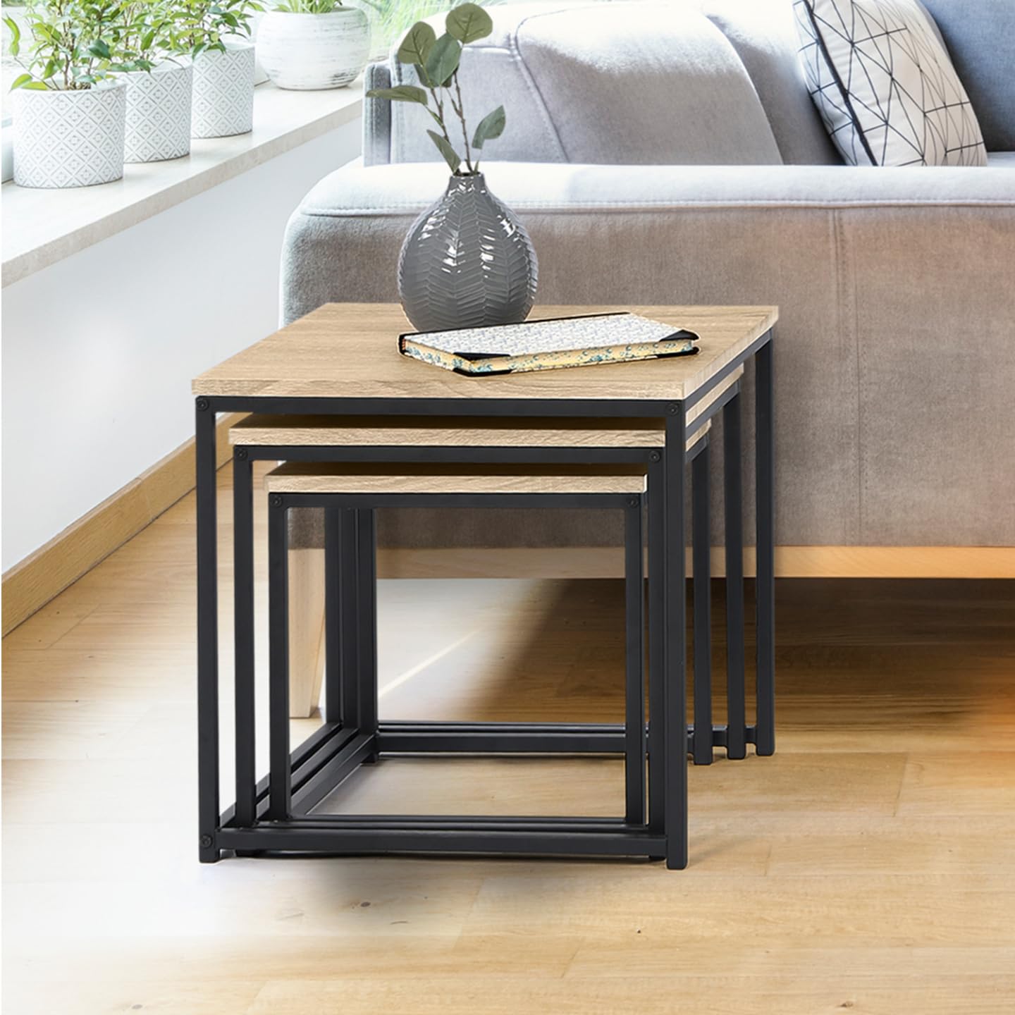IDMarket - Lot de 3 Tables Basses gigognes Detroit 35/40/45 Design Industriel
