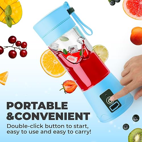 Miniatura 6 de Licuadora portátil  Licuadoras de viaje personales compactas y recargables por USB para batidos, batidos y hielo  Mini botella mezcladora de jugo de