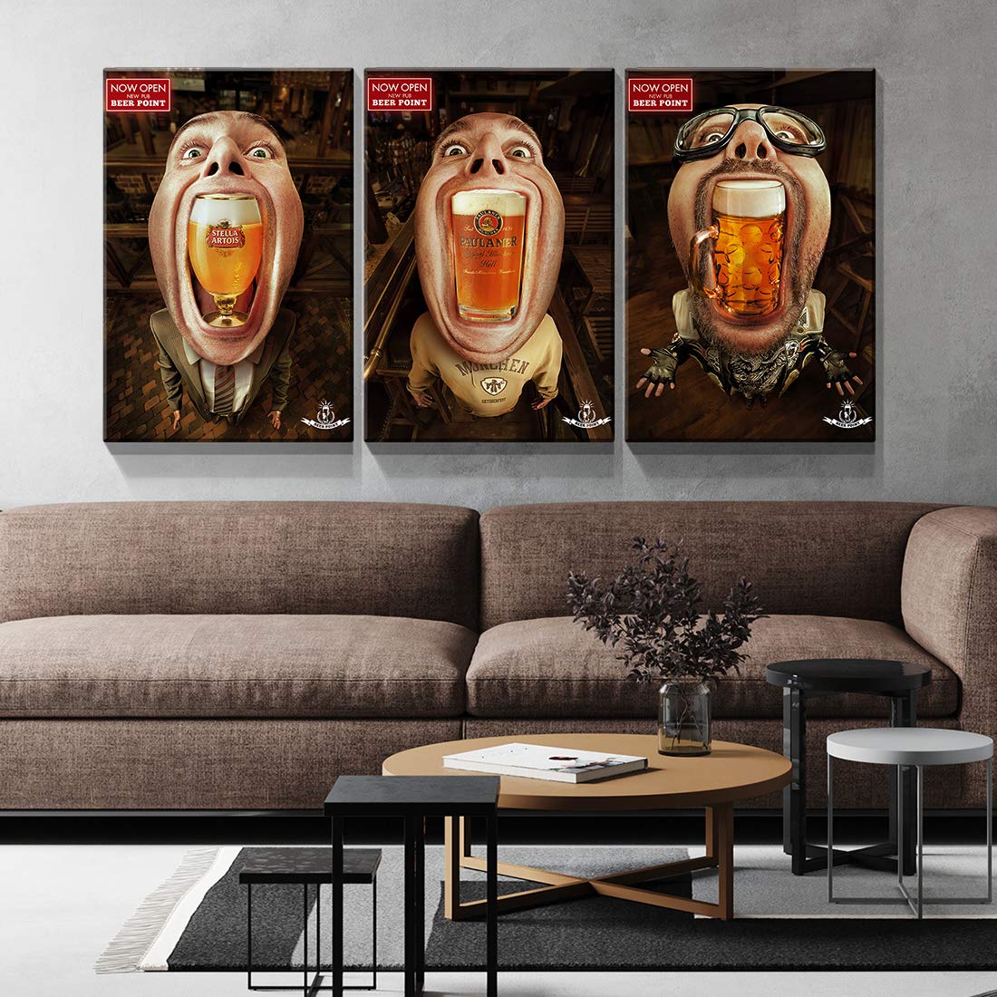 Amazon｜Denozer - 3パネルキャンバスウォールアートビールグラス