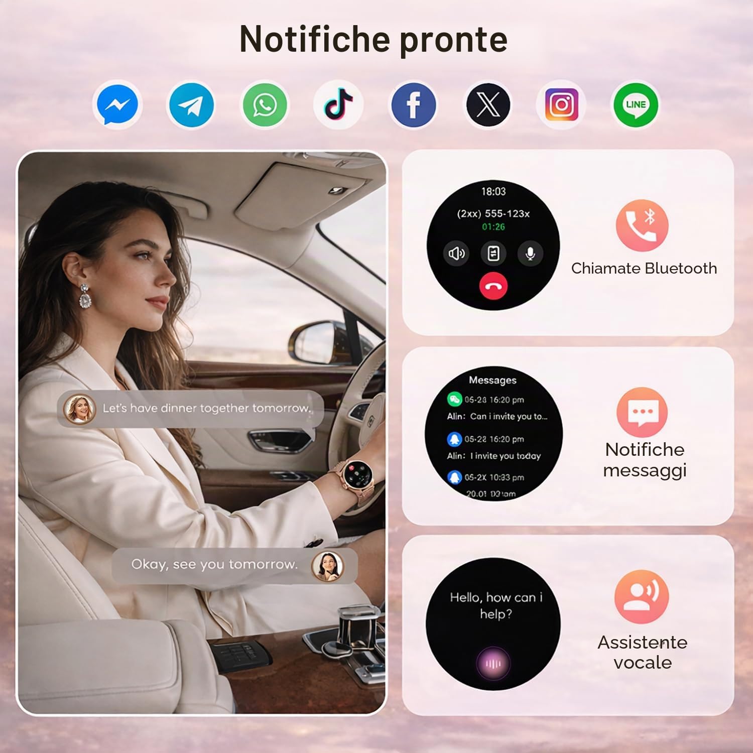 Smartwatch Donna, Orologio Intelligente Rotondo 1,27" HD con Chiamate Bluetooth, 2 Cinturini, Cardiofrequenzimetro SpO2 Sonno Contapassi, Orologio Fitness IP68 Impermeabile per Android/iOS, Oro rosa