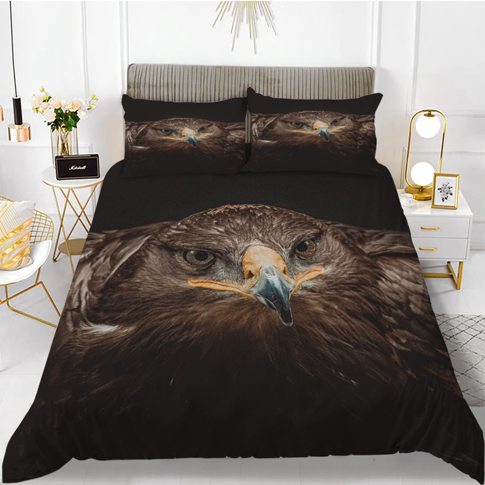Housse de couette 90x190 en microfibre supérieure 110g/㎡ motif hibou noir