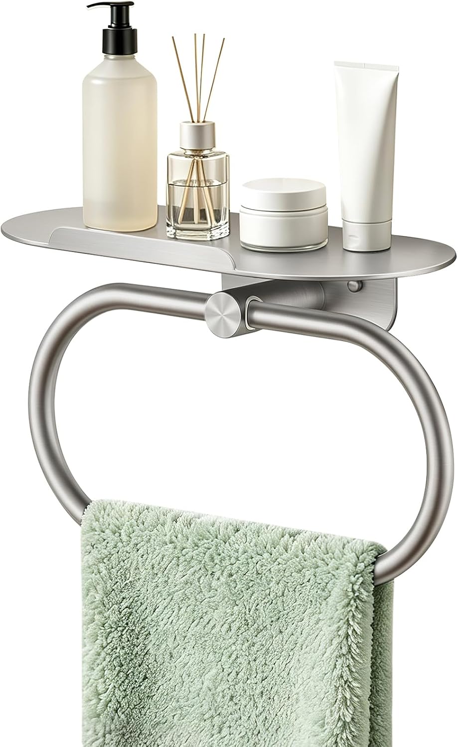 FORIOUS Hand Towel Holder with Shelf, Towel Ring for Bathroom Wall Mount