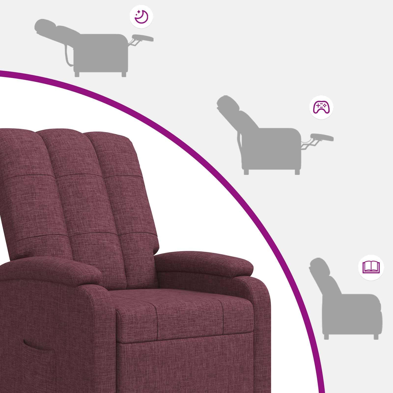 Poltrona relax in tessuto viola con inclinazione regolabile 115-160