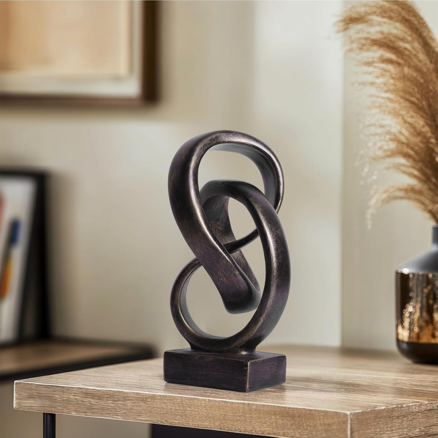 Geometric Bronze Looped Knot Sculpture, Neo Deco Office Desk Accessory