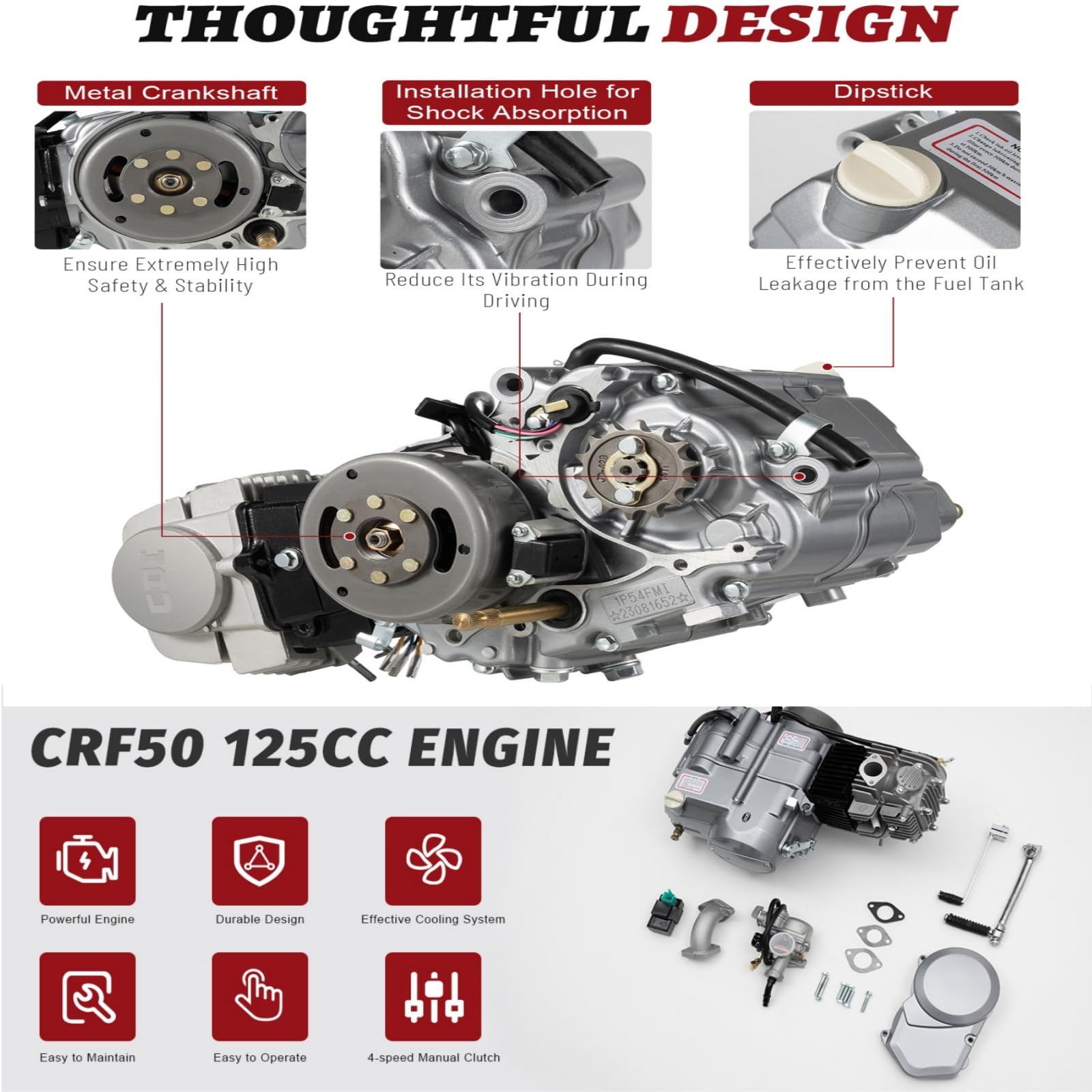 Motocicleta 125 ccm Kit de Motor de 4 tiempos enfriado por aire, monocilíndrico, embrague manual de cuatro tiempos para moto todoterreno CRF50 XR50 CRF70 XR70 Z50 (sistema de encendido CDI)