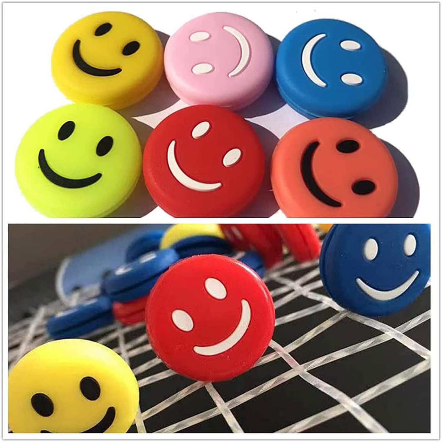 Excefore Tennis Vibration Dampeners, 7 Pcs Squash Racket Vibration Dampeners Silicone Racket Smile Face Shock Absorbers Sunflower Tennis Racket Dampene for Tennis Players