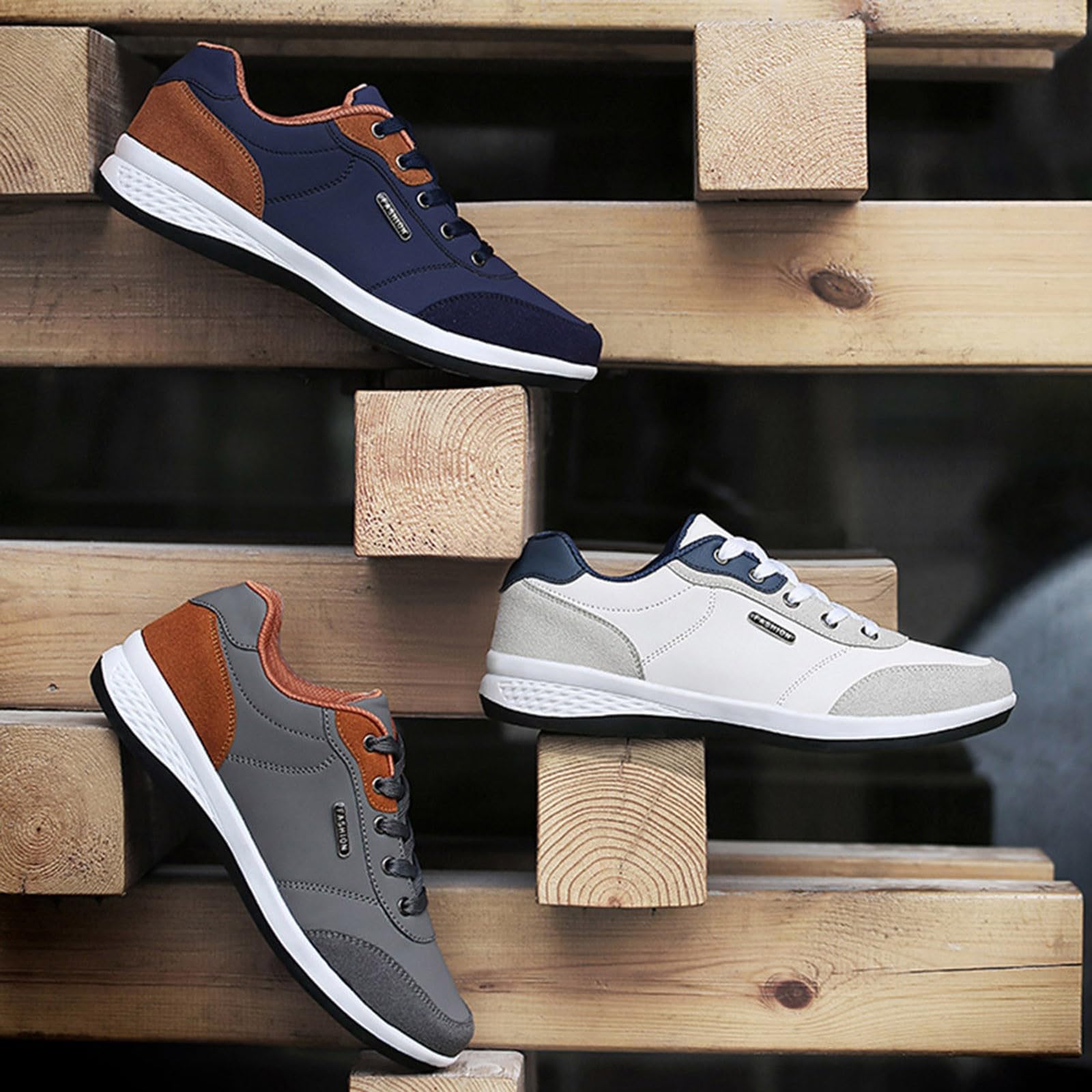 Scarpe da Ginnastica Uomo in Pelle - Allacciate, Look alla Moda, Ideali per Outdoor e Tempo Libero, Pelle Resistente