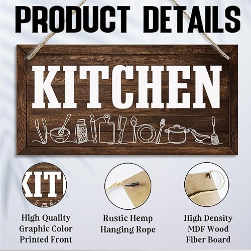 Miniatura 3 de Letrero de cocina, decoración de cocina de campo, arte de pared rústico de granja, arte de pared retro de 11.8 x 5.9 pulgadas, letreros de madera