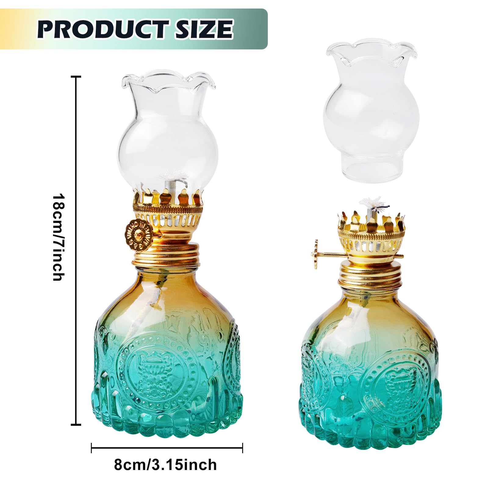 2 Lámparas De Petróleo De Vidrio - Estilo Retro, Brillo Ajustable, Para Decoración O Emergencias