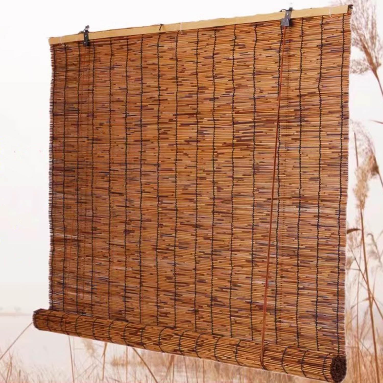 Store enroulable en bambou intérieur extérieur occultant pour fenêtre et pergola