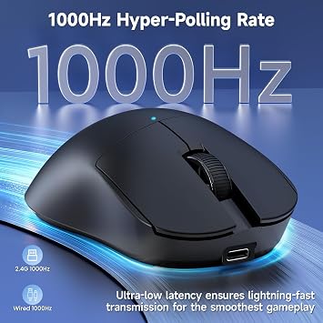 AJAZZ NJ08 Wireless Gaming Mouse 70g Lightweight, 12800 DPI, RGB Strip, 3-Mode Connection 2.4GHz/BT/Wired, 1000Hz Polling Rate, Ergonomic Right-Handed Design for PC, Mac, Windows, Laptop(Black)