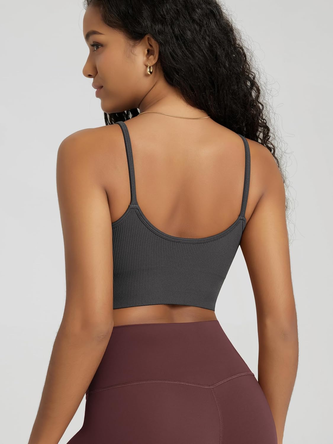 ODODOS Seamless Sports Bra for Women Ribbed Camisoles Non Padding Yoga Bra Crop Tank Tops - Image 4