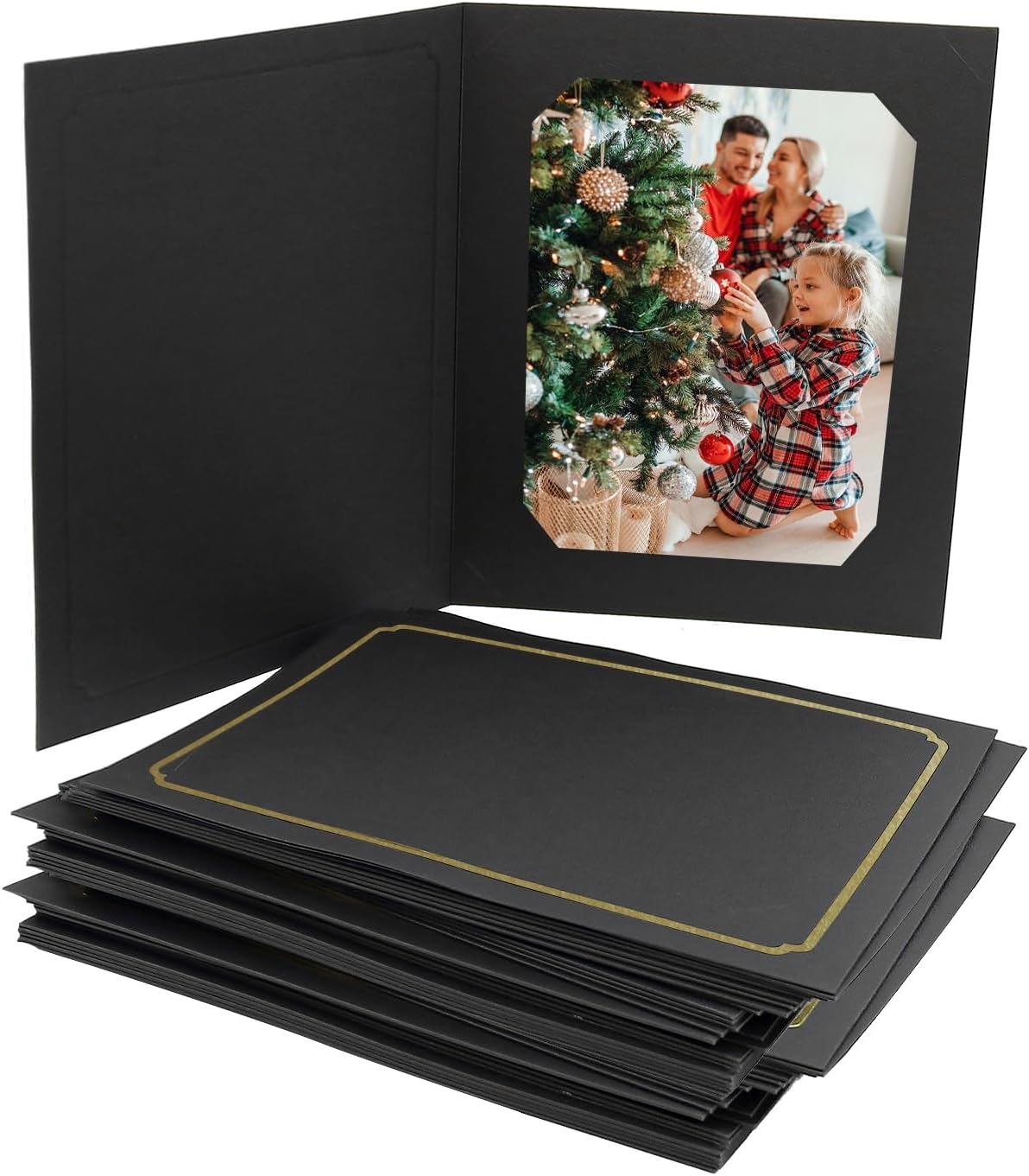 Golden State Art 50 Pack, Black with Gold Lining, Cut Corner Photo Folders for 6x8/8x10 Pictures, Perfect for Weddings, Birthdays, Christmas, Graduation, and Special Events