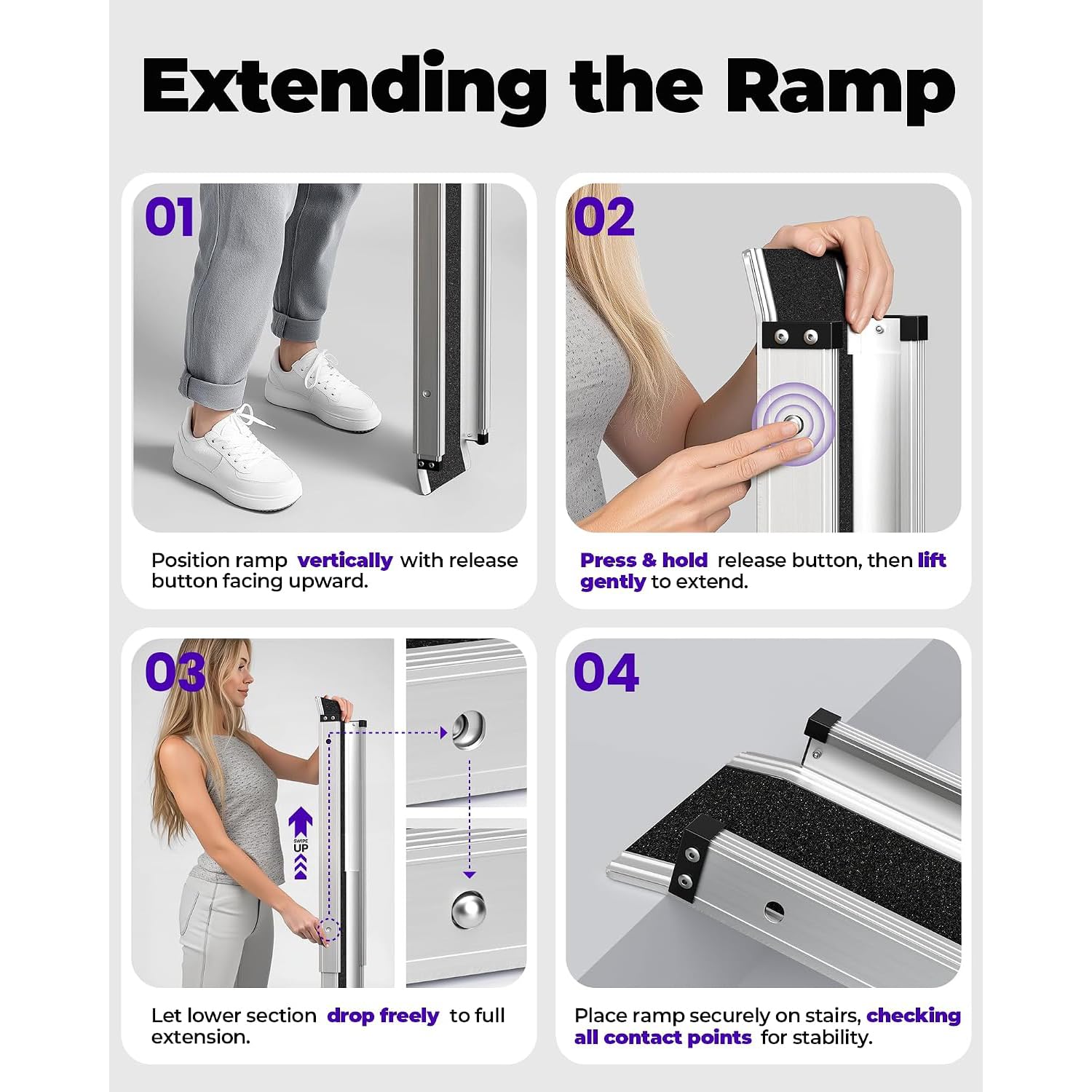2X Rampas para Silla de Ruedas 90-150cm, Carga máx. 272 kg, Regulable, de Aluminio, Antideslizante, Portátil, Ligero, para Escalones,rampa portátil con Bolsillos de Tela