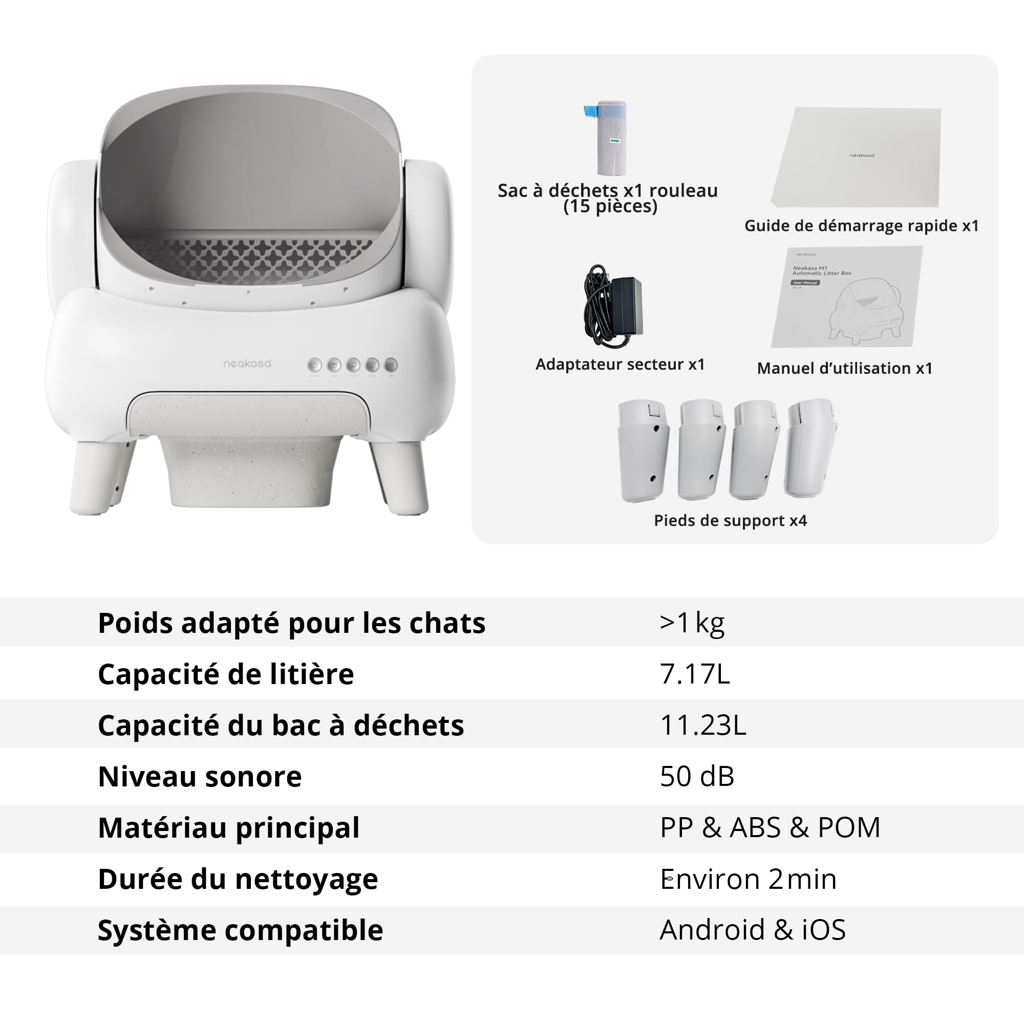 Neakasa M1 Lite litière Chat autonettoyante Ouverte, litière Automatique XXL, Grande capacité & contrôle Via Application, sans Odeur, idéal pour foyers Multi-Chats & Voyages