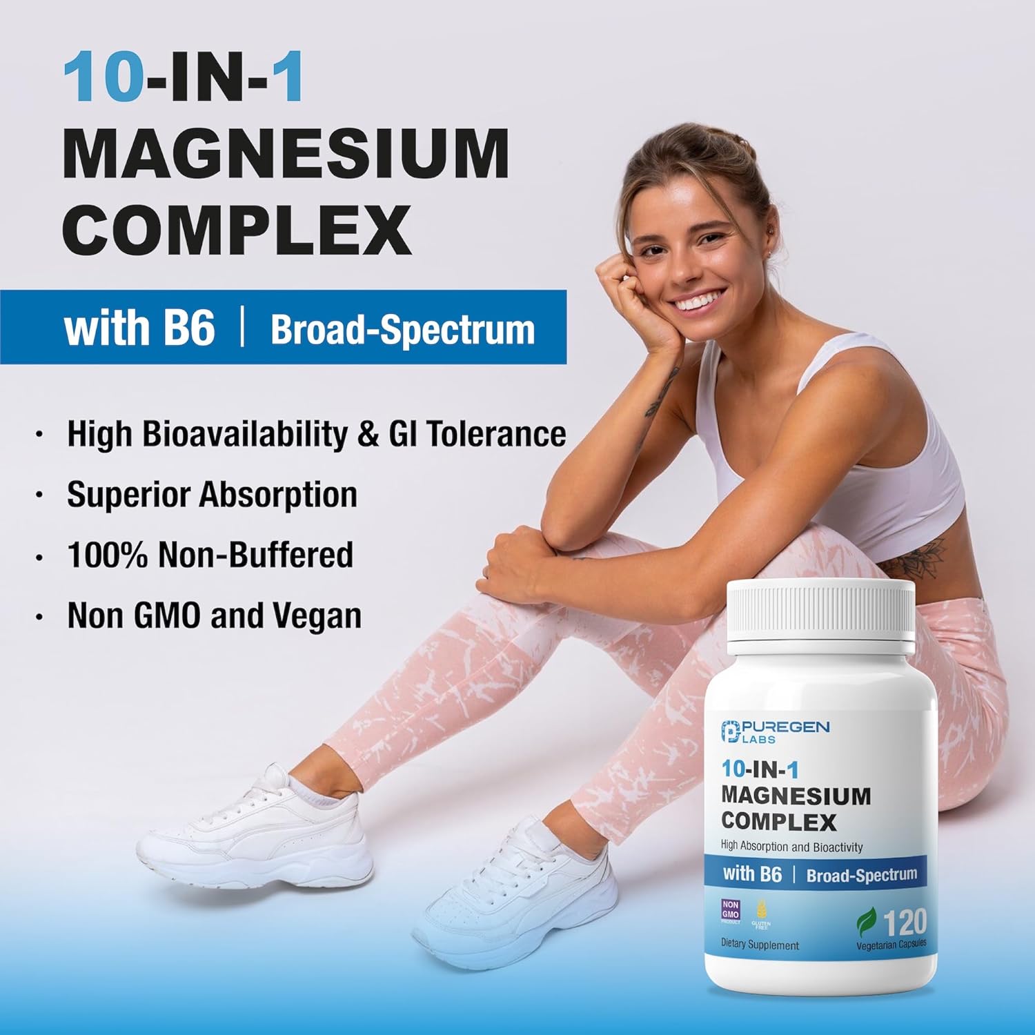 Puregen Labs 10 in 1 Magnesium Complex 500mg with B6-120 Veggie Capsules [High Absorption and Bioactivity] Non-GMO, NO Gluten and Dairy - Image 4