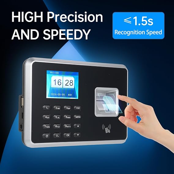 BISOFICE Biometric Time Clock Attendance Machine for Employees Support 1000pcs Fingerprint/Password/ID Card Recognition 5 Languages System USB Port Data for School Restaurant Factory Office Hospital