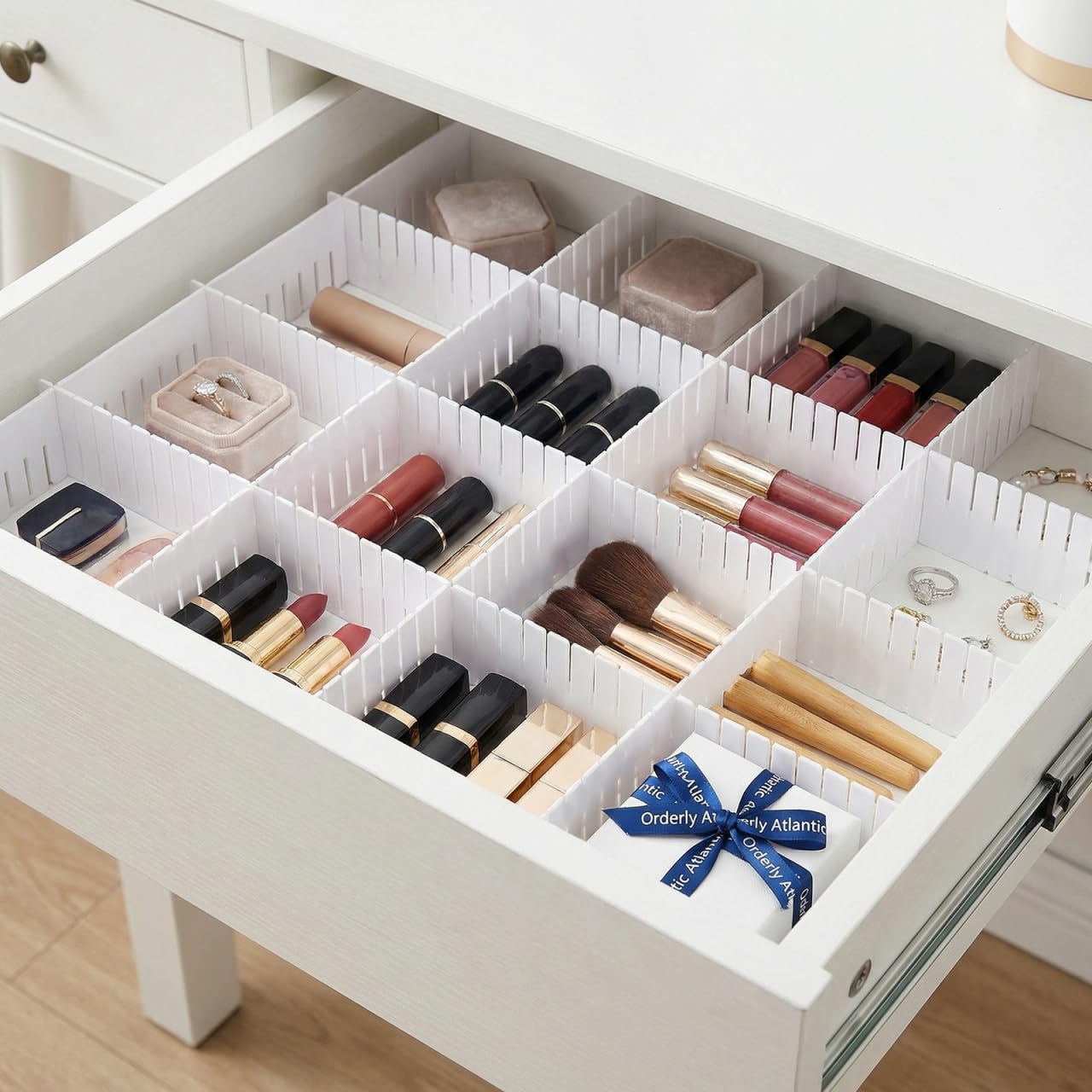 TOPBATHY 34 divisori per cassetti, 47 x 5 cm, Organizer per cassetti, Organizer per Calzini, Organizer per Biancheria Intima (Bianco)