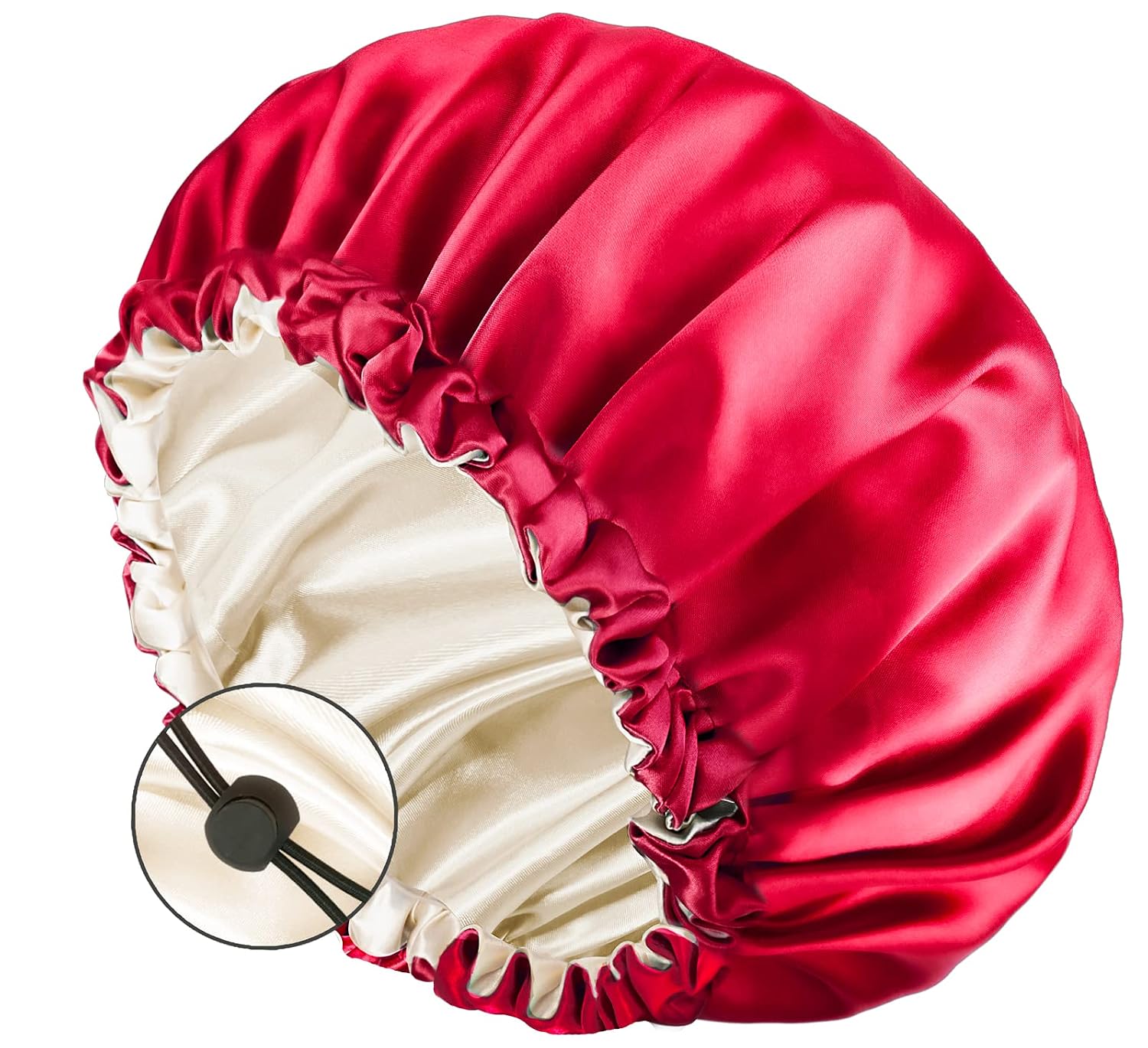 Auban Large Bonnet Sleep Cap Hair Wrap for Curl, Double Layer Satin Lined Bonnet for Sleeping Adjustable Elastic Lace Band Large Hair Silk Wrap for Women Hair Care (Red)