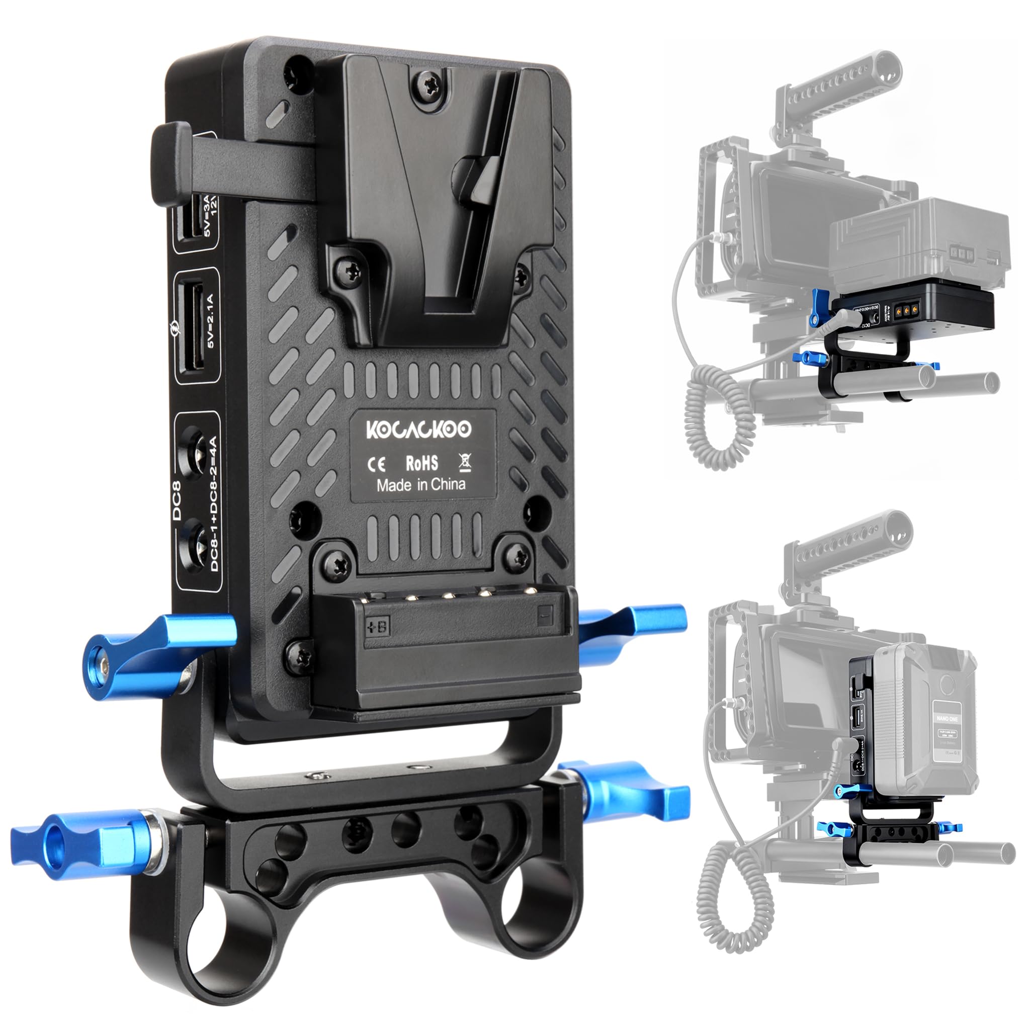 kocackoo Mini V Mount Battery Adapter Plate with D-tap, Two DC 8V/4A, Two DC 12V/4A, USB 5V/2.1A & USB 5V/3A,9V/2A,12V/2A Output Ports, Suitable for