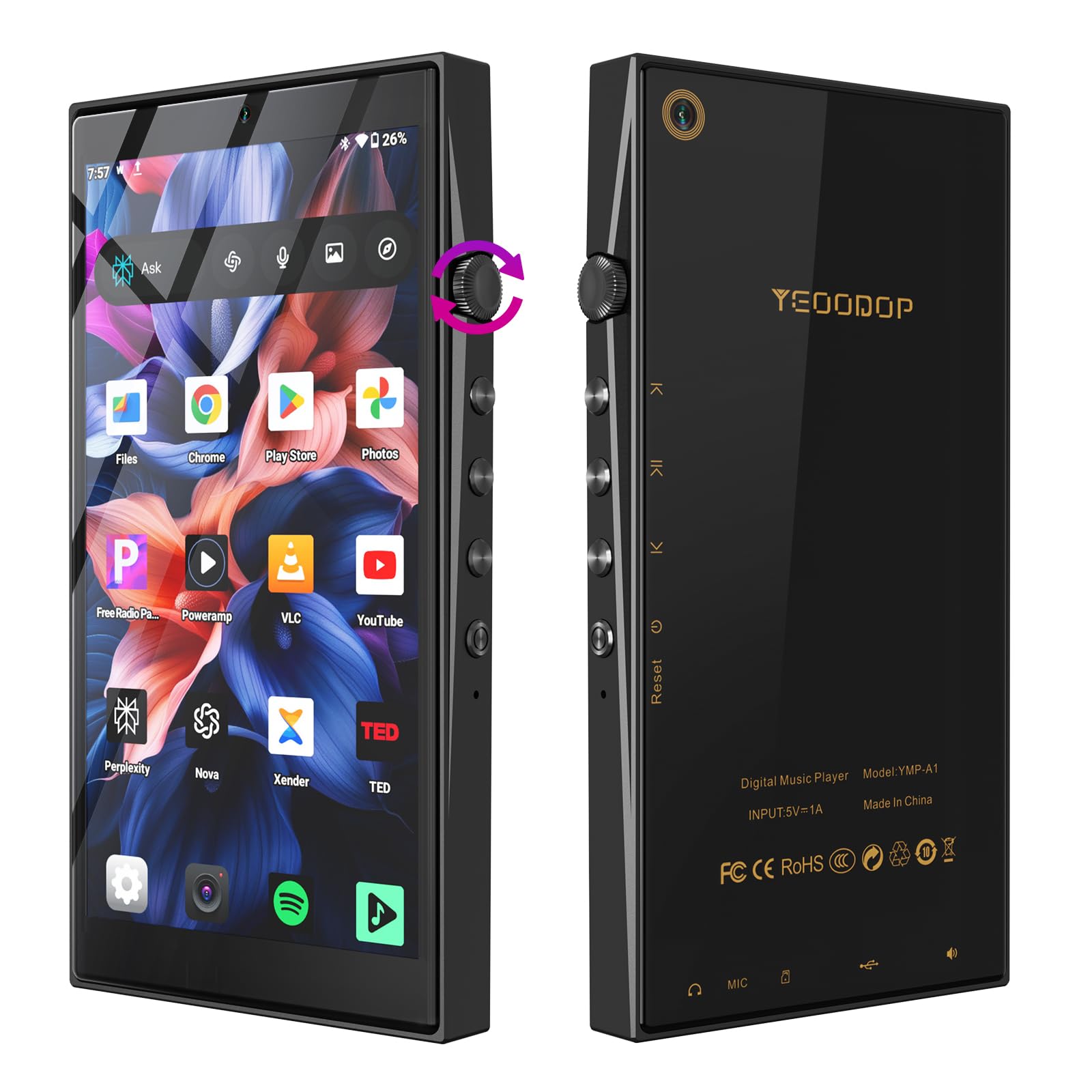 128GB Mp3 Player with Bluetooth and WiFi,Mp4 Player with Spotify,4.7" Touch Screen Android13 Mp3 Player with Front and Rear Cameras and AI Assistant